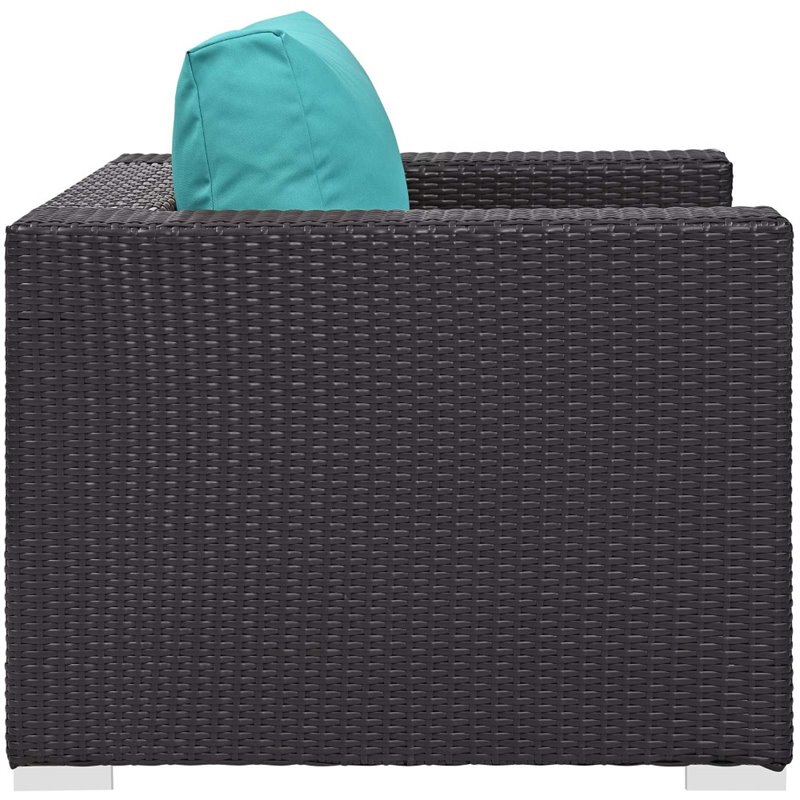 Modway Convene 3-Piece Patio Wicker Rattan Set w/ Fire Pit - Espresso/Turquoise