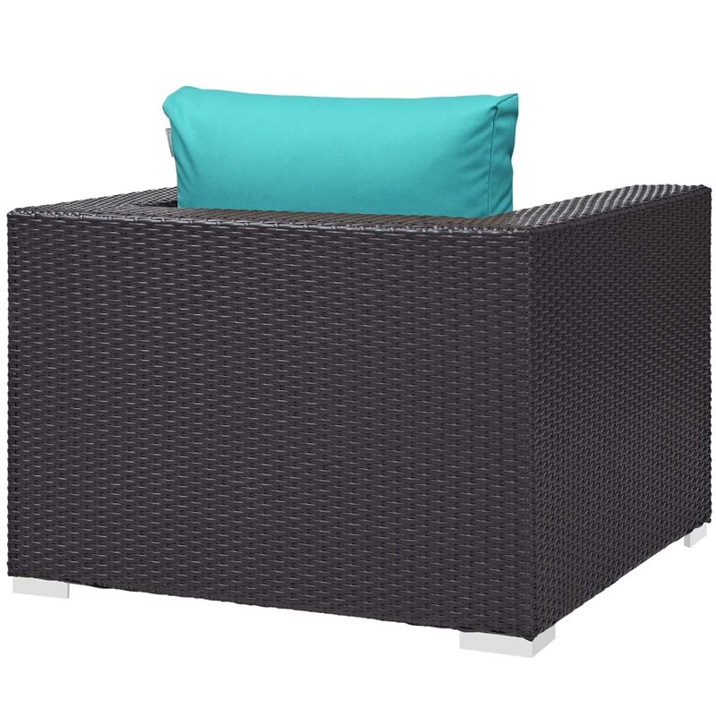 Modway Convene 3-Piece Patio Wicker Rattan Set w/ Fire Pit - Espresso/Turquoise