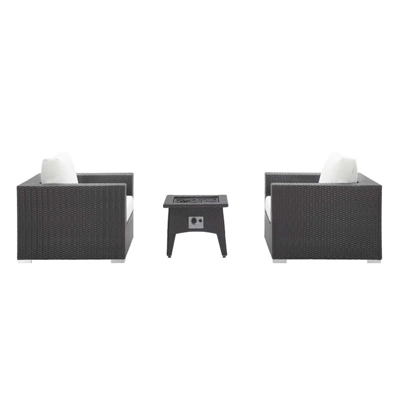Modway Convene 3-Piece Outdoor Wicker Rattan Set w/ Fire Pit in Espresso/White