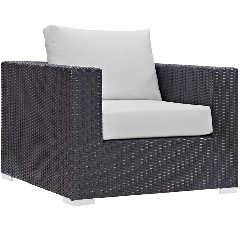 Modway Convene 3-Piece Outdoor Wicker Rattan Set w/ Fire Pit in Espresso/White
