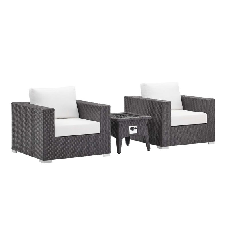 Modway Convene 3-Piece Outdoor Wicker Rattan Set w/ Fire Pit in Espresso/White