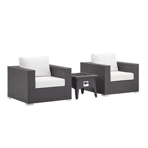 Modway Convene 3-Piece Outdoor Wicker Rattan Set w/ Fire Pit in Espresso/White