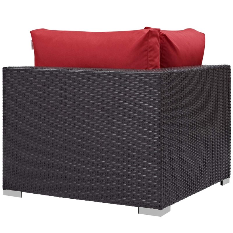 Modway Convene 5 Piece Patio Sofa Set with Fire Pit in Espresso and Red