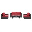Modway Convene 5 Piece Patio Sofa Set with Fire Pit in Espresso and Red