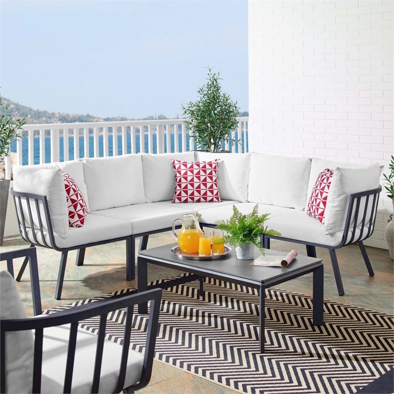 Modway Riverside 6-Piece Outdoor Patio Aluminum Set in Gray and White