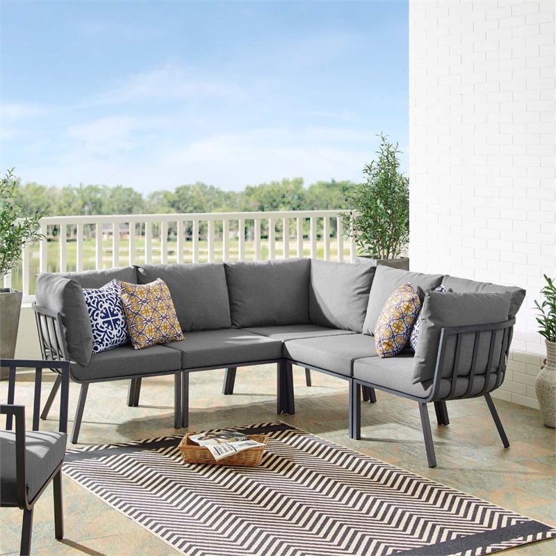 Modway Riverside 5-Piece Outdoor Patio Aluminum Sectional in Gray/Charcoal