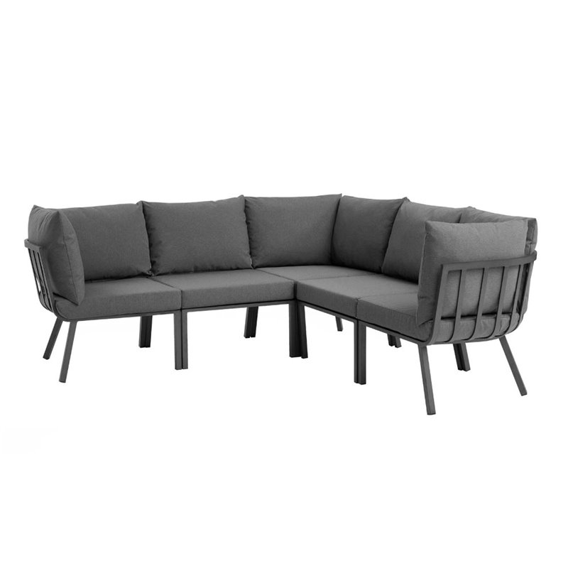 Modway Riverside 5-Piece Outdoor Patio Aluminum Sectional in Gray/Charcoal