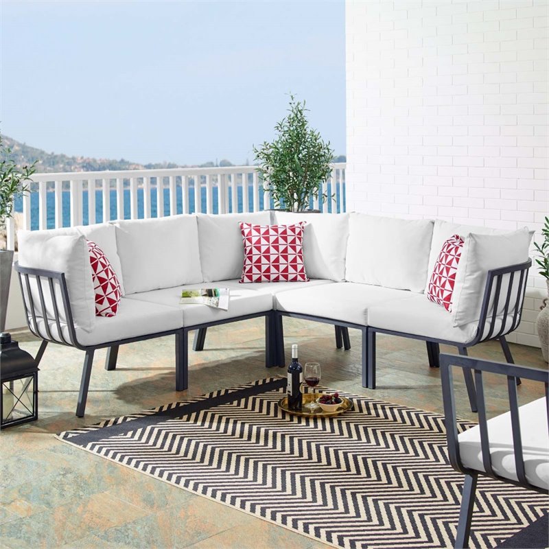 Modway Riverside 5-Piece Outdoor Patio Aluminum Sectional in Gray/White