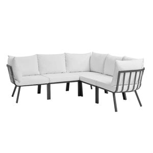 Modway Riverside 5-Piece Outdoor Patio Aluminum Sectional in Gray/White