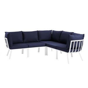 Modway Riverside 5-Piece Outdoor Patio Aluminum Sectional in White/Navy