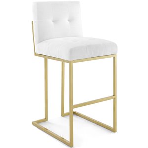 Modway Privy 30&quot Stainless Steel Polyester Fabric Bar Stool in Gold/White