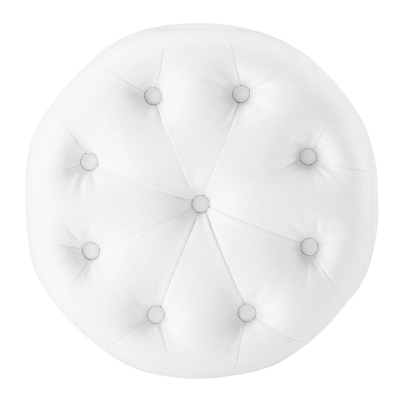 Modway Amour Tufted Button Round Faux Leather Ottoman in White