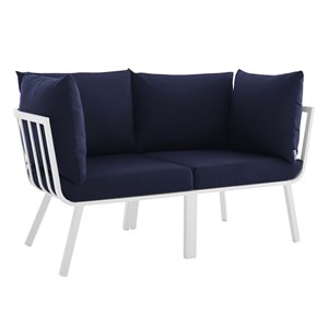 Modway Riverside 2-Piece Outdoor Patio Aluminum Sectional Sofa Set in White/Navy