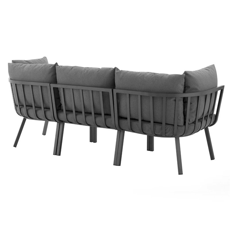 Modway Riverside 3-Piece Outdoor Aluminum Sectional Sofa in Gray/Charcoal