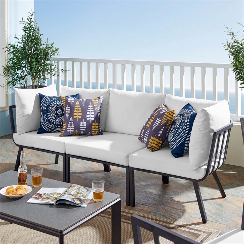 Modway Riverside 3-Piece Outdoor Patio Aluminum Sectional Sofa in Gray/White