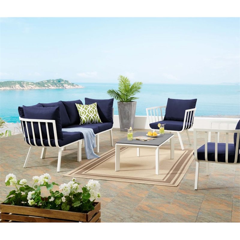 Modway Riverside 5-Piece Outdoor Patio Aluminum Set - White/Navy