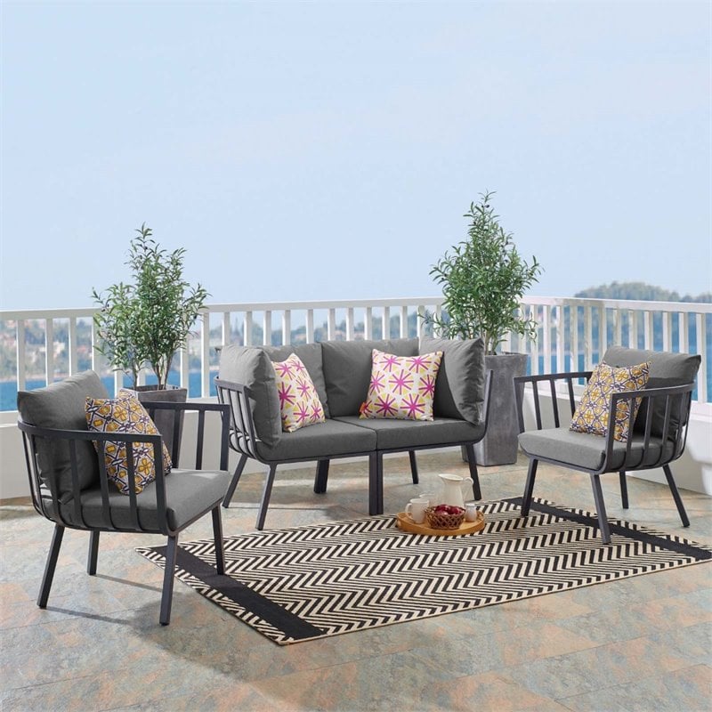 Modway Riverside 4-Piece Outdoor Patio Aluminum Set in Gray/Charcoal