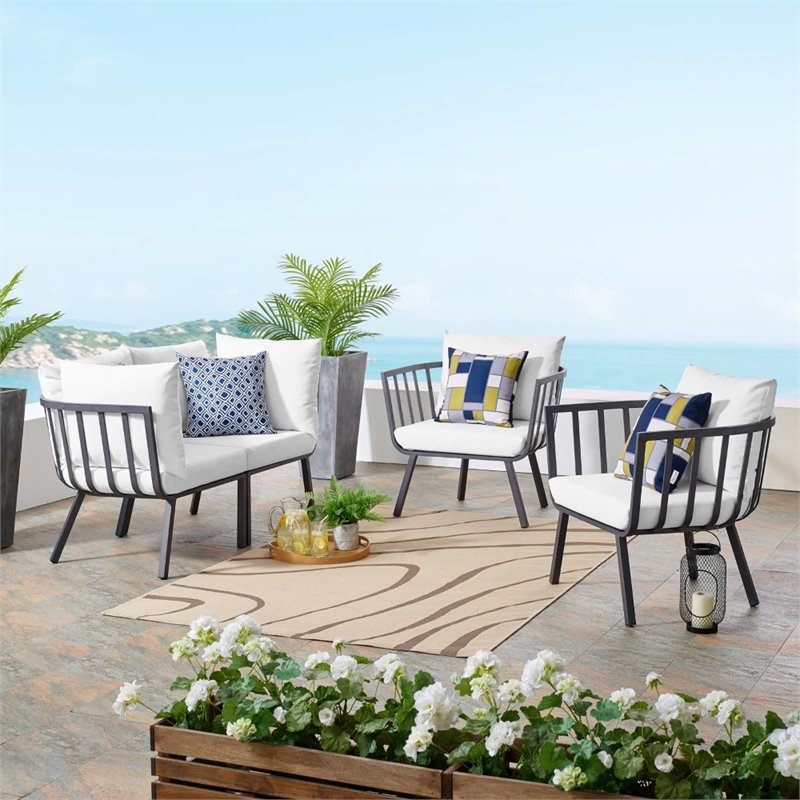 Modway Riverside 4-Piece Outdoor Patio Aluminum Set in Gray/White