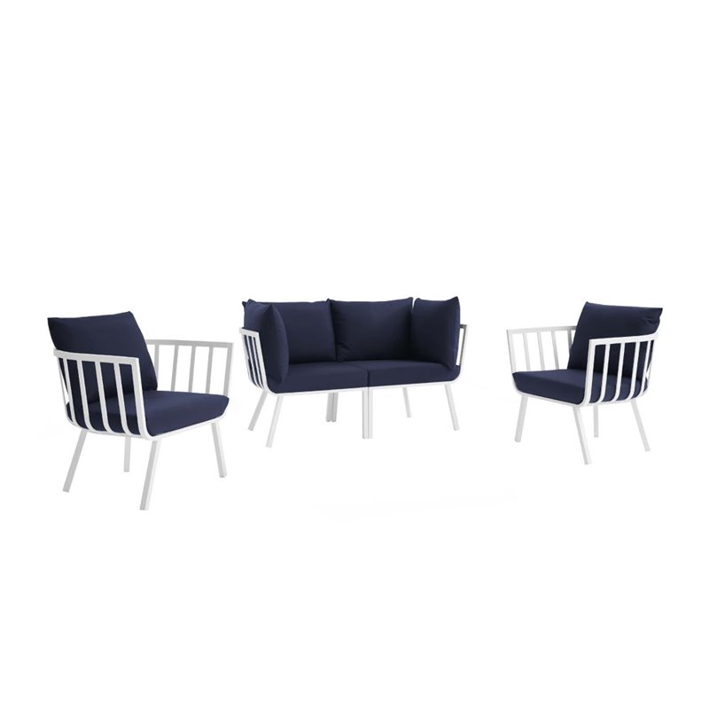 Modway Riverside 4-Piece Outdoor Patio Aluminum Set in White/Navy
