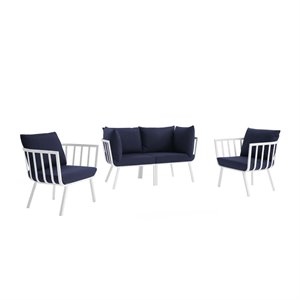 Modway Riverside 4-Piece Outdoor Patio Aluminum Set in White/Navy
