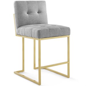 Modway Privy 26.5&quot Stainless Steel Polyester Counter Stool in Gold/Light Gray