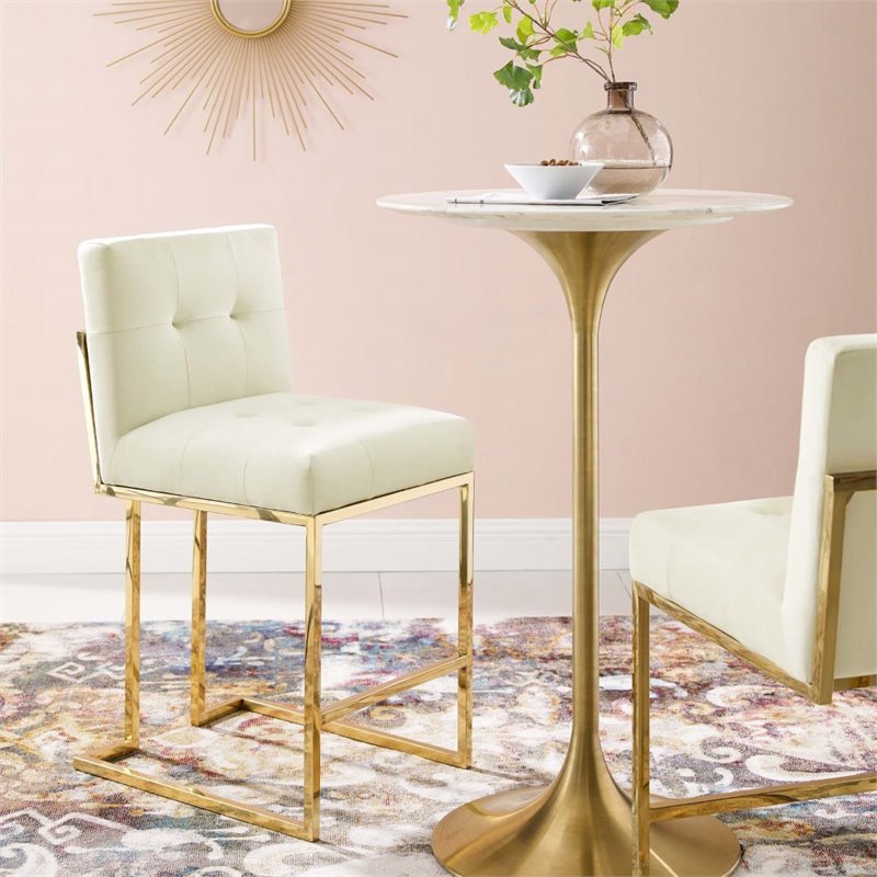 modway privy 24.5&quot stainless steel velvet counter stool in gold/ivory