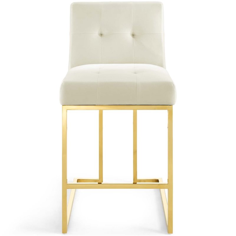 modway privy 24.5&quot stainless steel velvet counter stool in gold/ivory