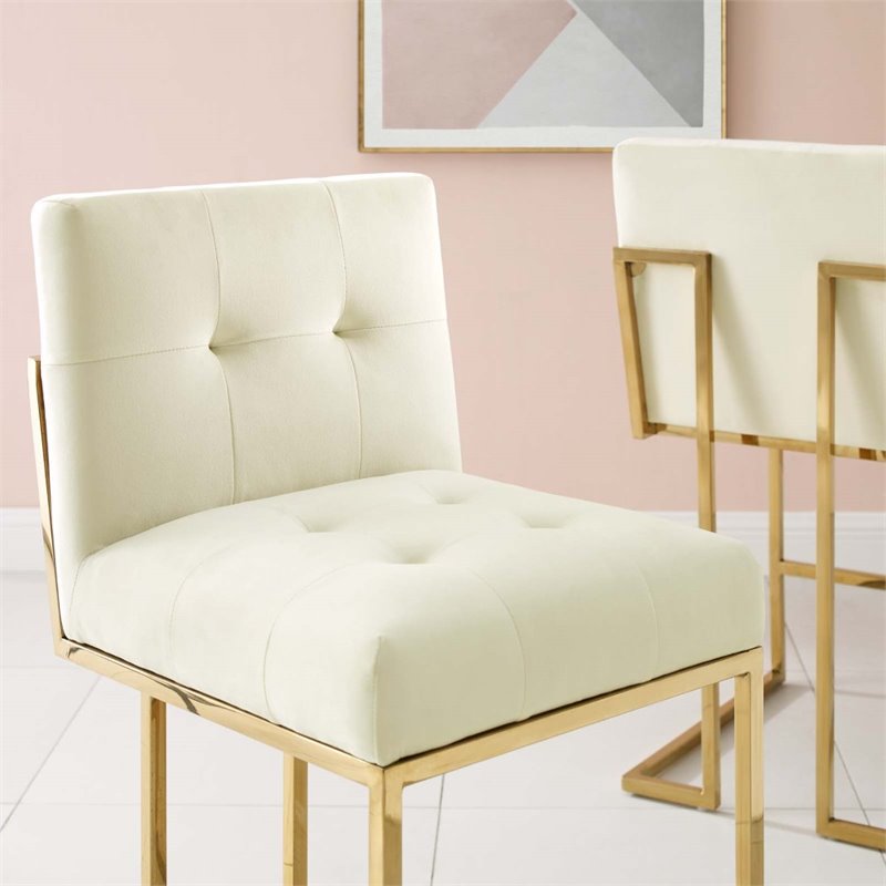modway privy 24.5&quot stainless steel velvet counter stool in gold/ivory