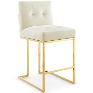 Modway Privy 24.5&quot Stainless Steel Velvet Counter Stool in Gold/Ivory