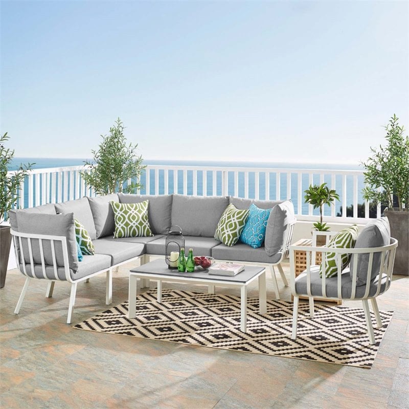 Modway Riverside 7-Piece Outdoor Patio Aluminum Set in White/Gray