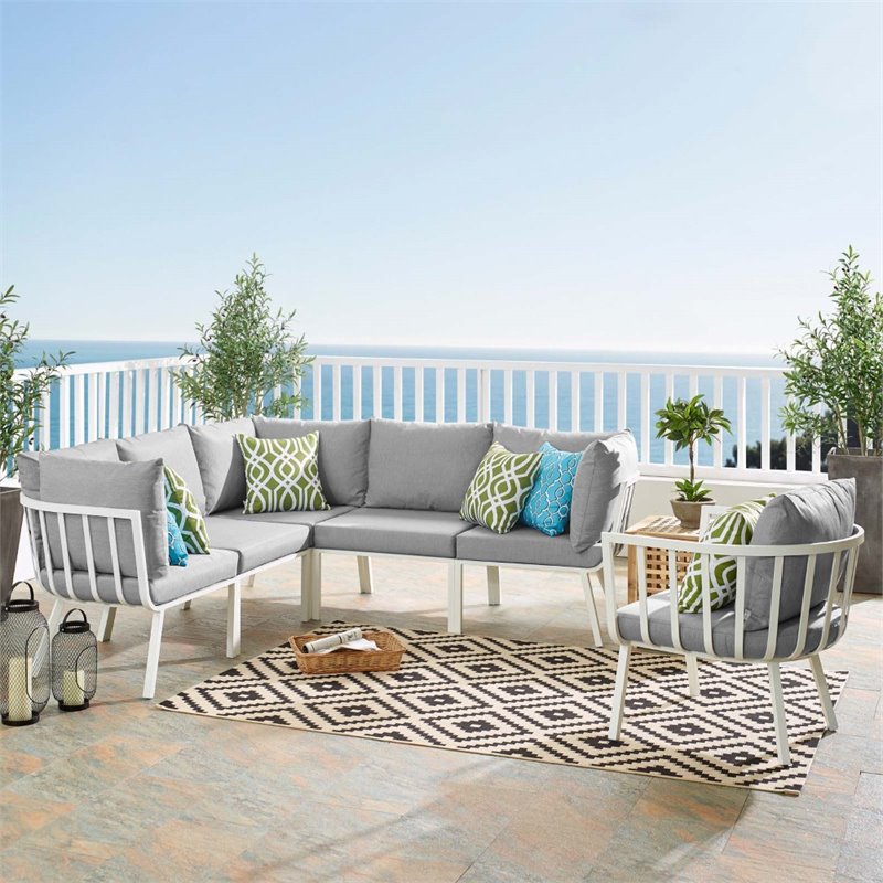 Modway Riverside 6-Piece Outdoor Patio Aluminum Set - White/Gray