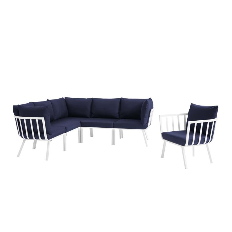 Modway Riverside 6-Piece Outdoor Patio Aluminum Set - White/Navy