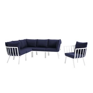 Modway Riverside 6-Piece Outdoor Patio Aluminum Set - White/Navy