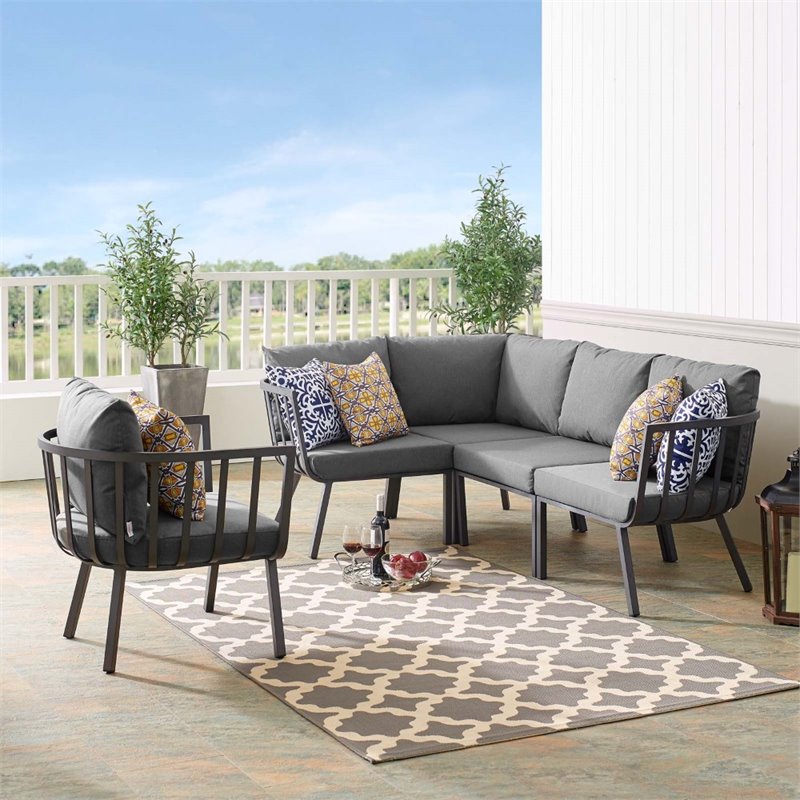 Modway Riverside 5-Piece Outdoor Patio Aluminum Set - Gray and Charcoal