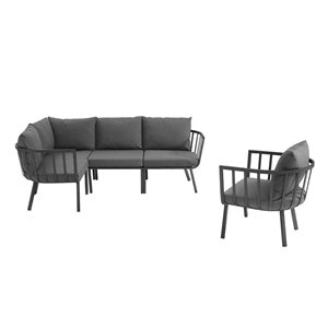 Modway Riverside 5-Piece Outdoor Patio Aluminum Set - Gray and Charcoal