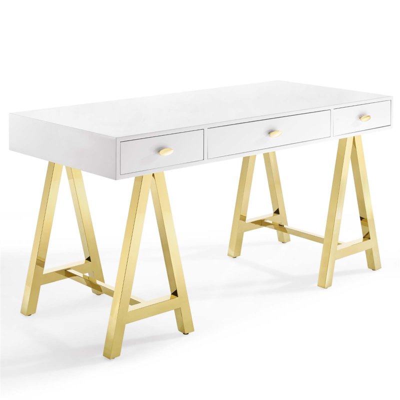 Modway Jettison Modern Stainless Steel Office Writing Desk in Gold/White