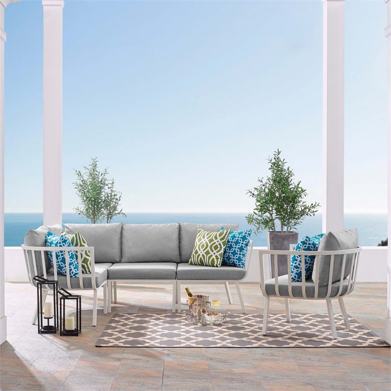 Modway Riverside 5-Piece Outdoor Patio Aluminum Set - White and Gray
