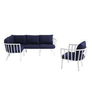 Modway Riverside 5-Piece Outdoor Patio Aluminum Set - White and Navy