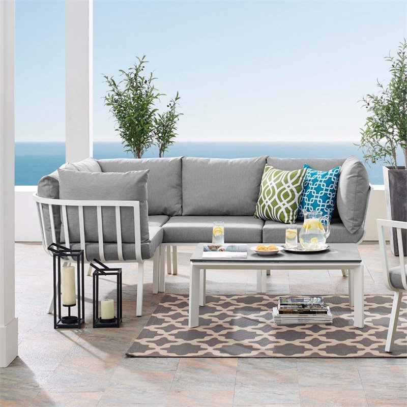 Modway Riverside 5-Piece Outdoor Patio Aluminum Set in White/Gray