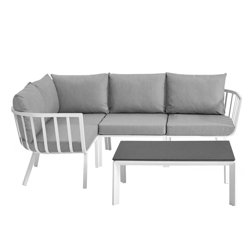 Modway Riverside 5-Piece Outdoor Patio Aluminum Set in White/Gray