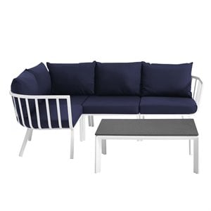 Modway Riverside 5-Piece Outdoor Patio Aluminum Set in White/Navy