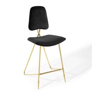 Modway Ponder 26.5&quot Performance Velvet Stainless Steel Bar Stool in Black