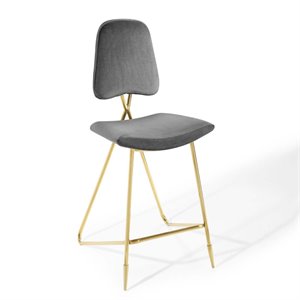 Modway Ponder 26.5&quot Performance Velvet Stainless Steel Bar Stool in Gray