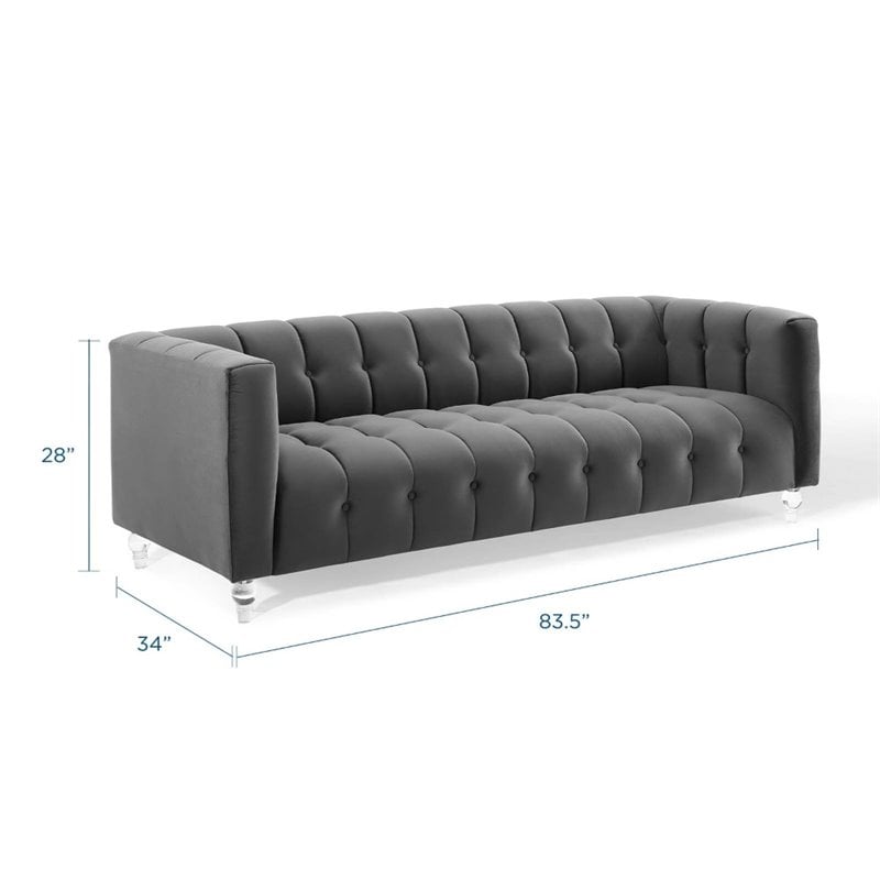 Modway Mesmer Channel Tufted Button Performance Velvet Sofa in Charcoal