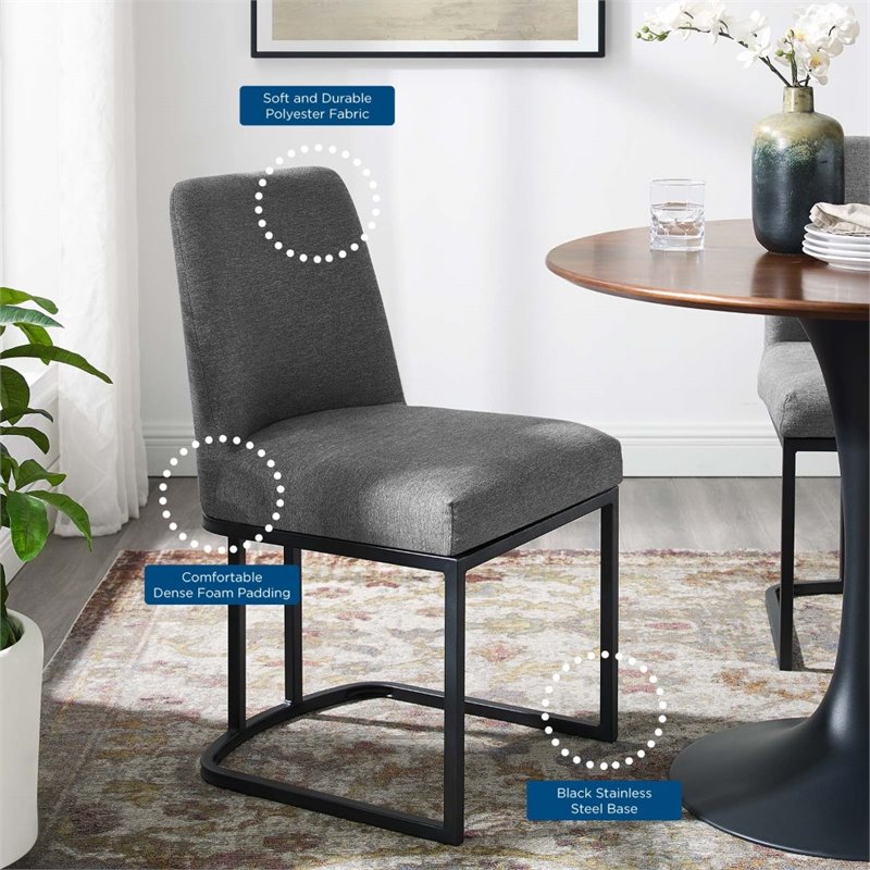 Modway Amplify Upholstered Fabric Sled Base Dining Chair in Black Charcoal