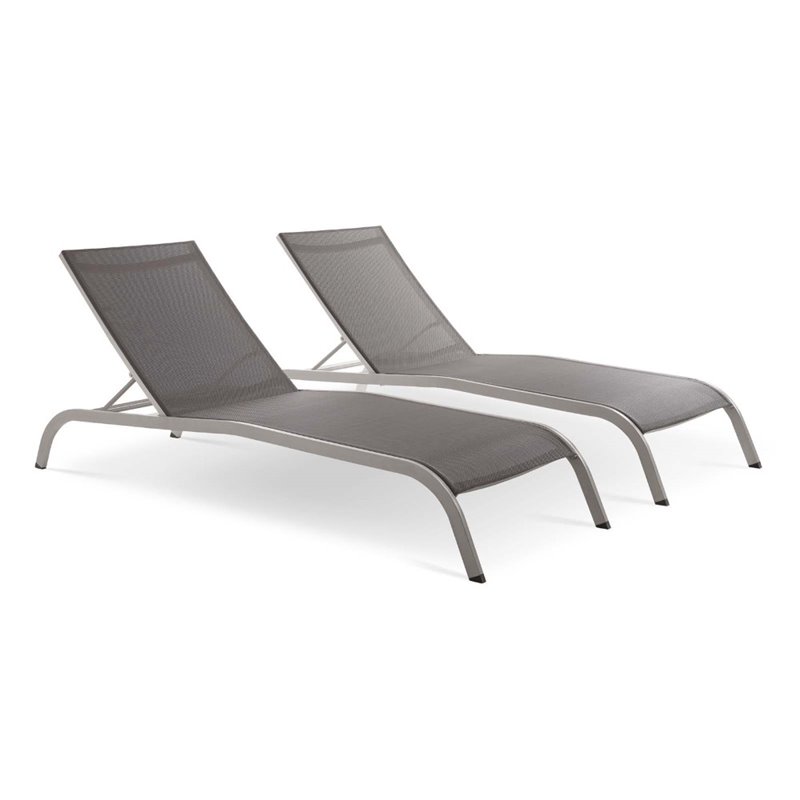 Modway Savannah Modern Aluminum Outdoor Chaise Lounge in Gray (Set of 2)
