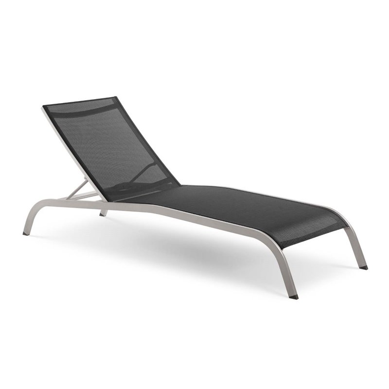 Modway Savannah 3-Piece Modern Aluminum Lounge Chair with Side Table in Black