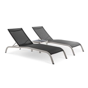 Modway Savannah 3-Piece Modern Aluminum Lounge Chair with Side Table in Black