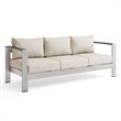 Modway Shore Outdoor Patio Aluminum and Fabric Sofa in Silver/Beige