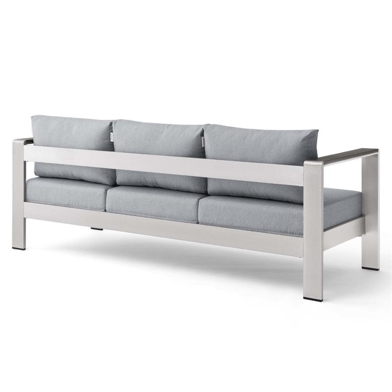 Modway Shore Outdoor Patio Aluminum and Fabric Sofa in Silver/Gray